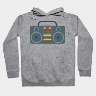 Cassette tape recorder icon. The symbol of the audio system. Hoodie